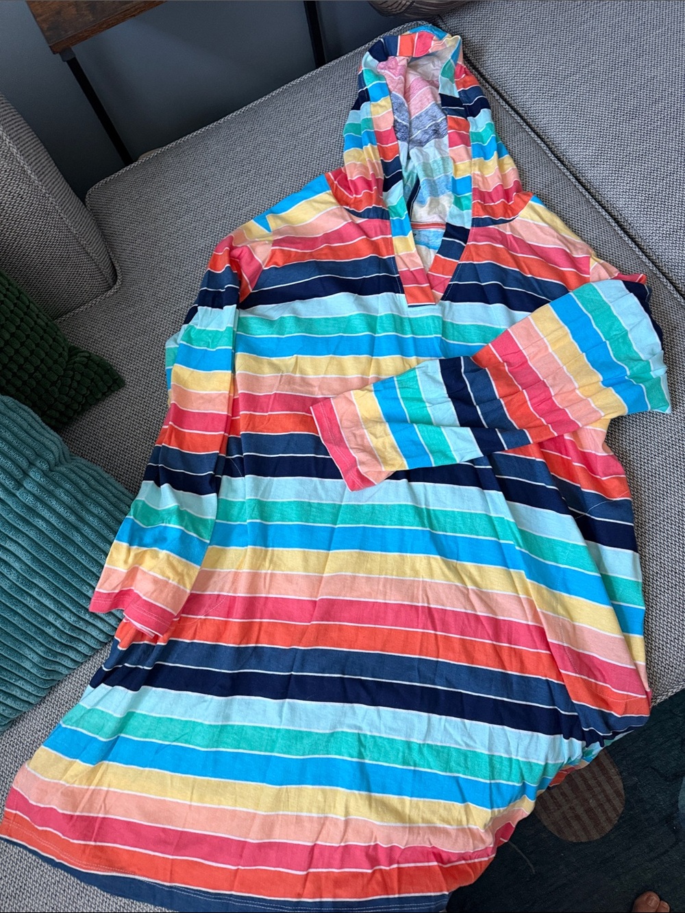 Womens 1X Multicolor Striped Hooded coverup dress by Lands End